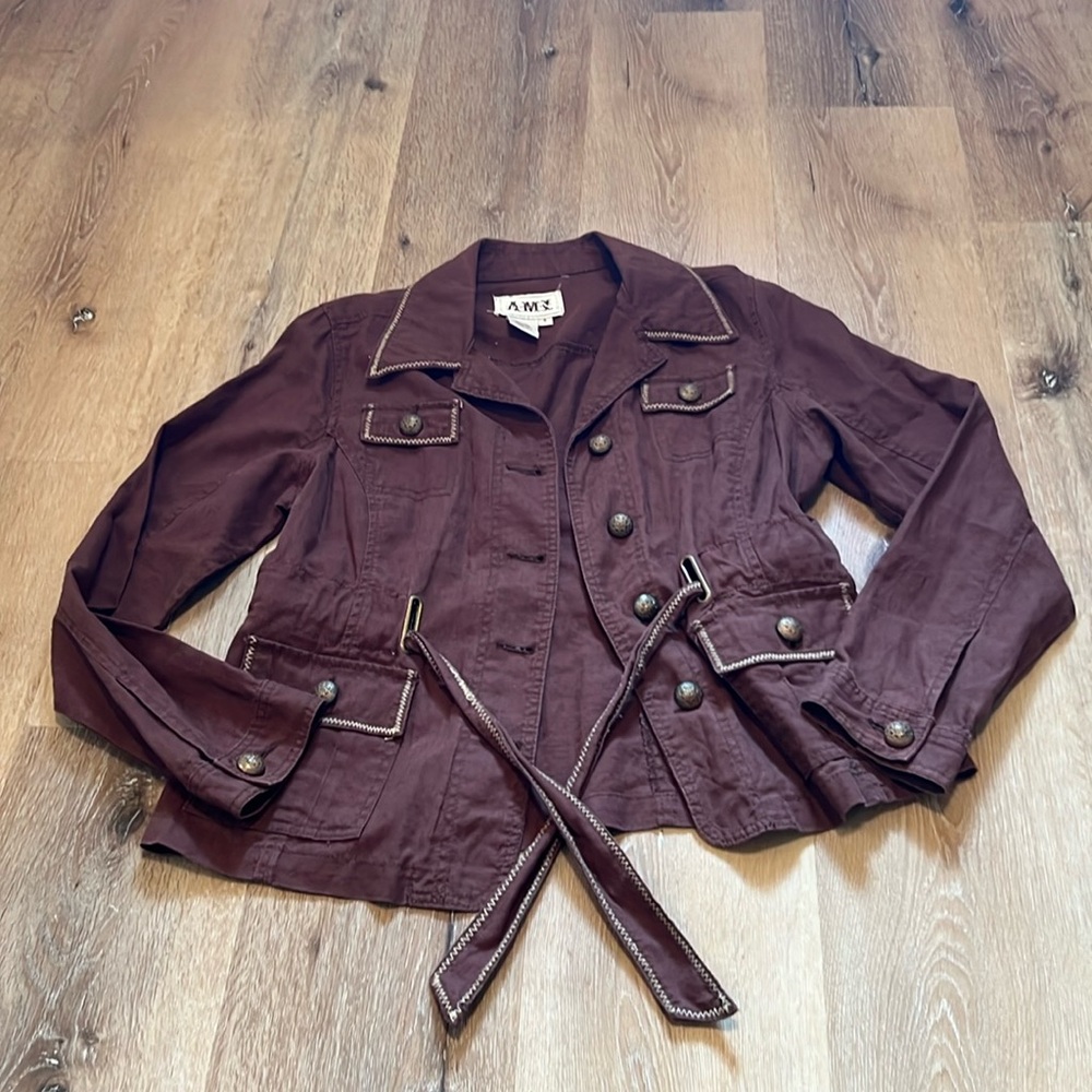 Vintage Brown AMI button Jacket Small 55% Linen 45% Cotton